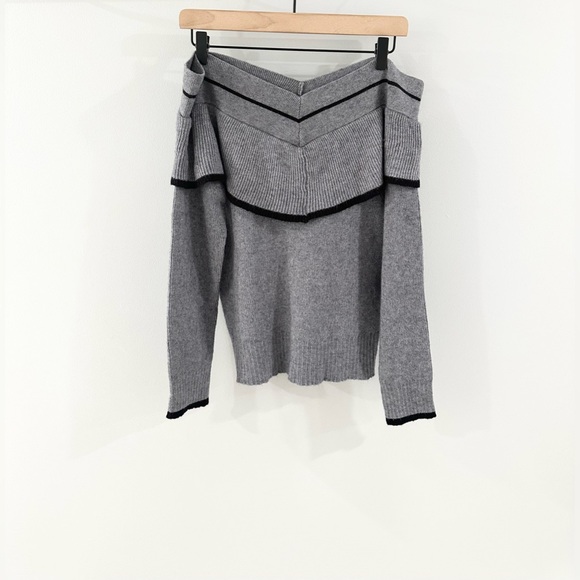 THML Ruffle Detail Off Shoulder Sweater Gray Size Medium - Picture 2 of 6